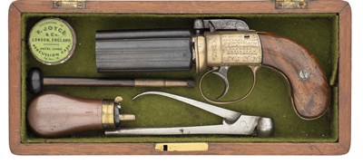 Lot 446 - A CASED 100 BORE SIX-SHOT 'SELF ACTING' PERCUSSION PEPPERBOX PISTOL