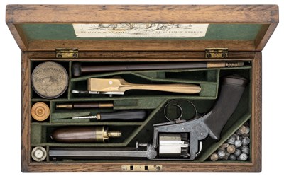 Lot 447 - A CASED 54 BORE ADAMS 1851 MODEL FIVE-SHOT DOUBLE ACTION PERCUSSION REVOLVER RETAILED BY THOMAS