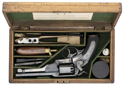 Lot 448 - A FINE AND RARE 80 BORE KERR PATENT FIVE-SHOT DOUBLE-ACTION PERCUSSION REVOLVER BY THE LONDON