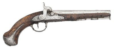 Lot 462 - A 25 BORE FRENCH PERCUSSION PISTOL BY COULAUX A HUNINGUE, CIRCA 1760