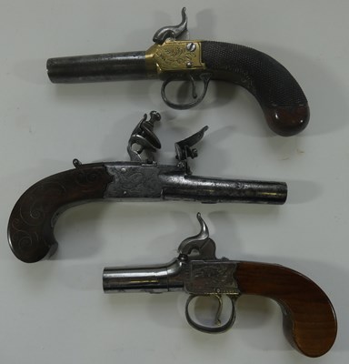 Lot 475 - A 60 BORE FLINTLOCK POCKET PISTOL SIGNED BLANCH, AND OTHERS