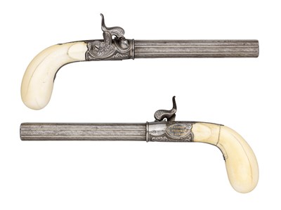 Lot 503 - ËœA PAIR OF 40 BORE BELGIAN PERCUSSION TRAVELLING PISTOLS BY FALISSE & TRAPMANN Ã€ LIÃ‰GE