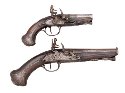 Lot 525 - A 54 BORE FRENCH FLINTLOCK TRAVELLING PISTOL BY DUVAL Ã€ NANTES
