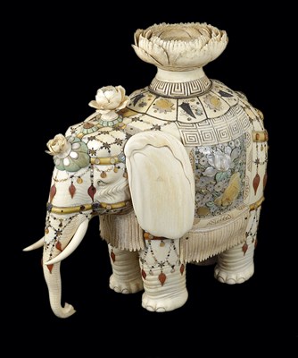 Lot 102 - ~A JAPANESE IVORY 'SHIBAYAMA' WORK FIGURE OF AN ELEPHANT
