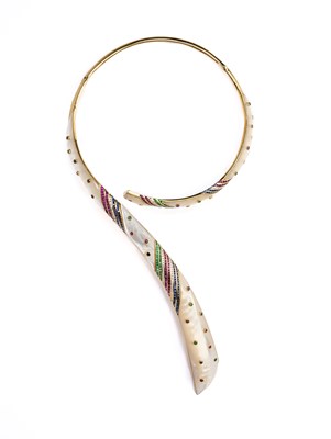 Lot 410 - MOTHER OF PEARL AND GEM SET HINGED TORQUE