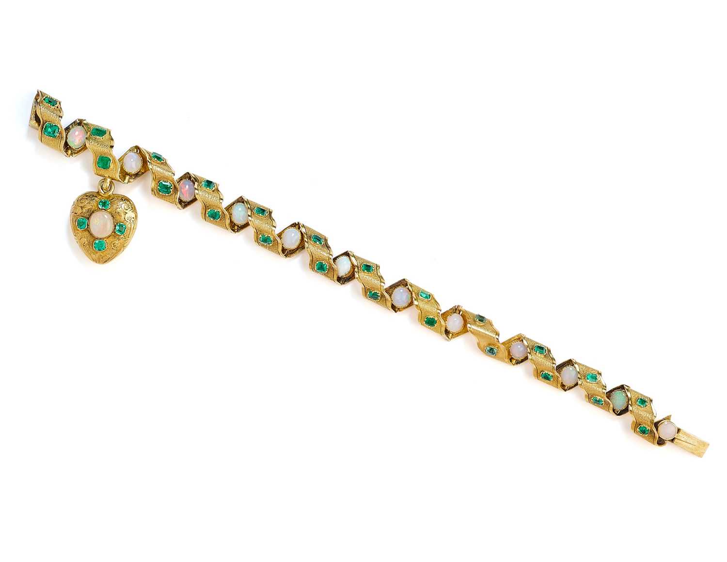 Lot 306 - GOLD, EMERALD AND OPAL BRACELET, 1860s