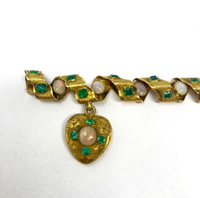 Lot 306 - GOLD, EMERALD AND OPAL BRACELET, 1860s