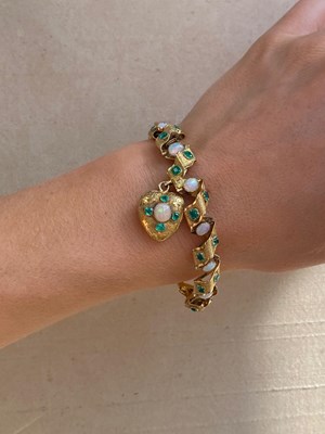 Lot 306 - GOLD, EMERALD AND OPAL BRACELET, 1860s