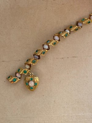 Lot 306 - GOLD, EMERALD AND OPAL BRACELET, 1860s