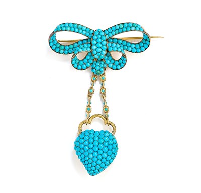 Lot 308 - FRENCH GOLD AND TURQUOISE BROOCH / VINIAGRETTE, 1850s