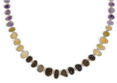 Lot 552 - SILVER, CITRINE, AMETHYST, AND SMOKY TOPAZ NECKLACE