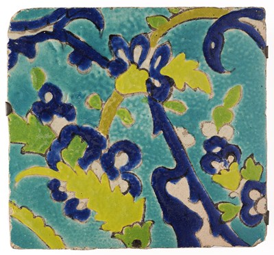 Lot 65 - A SAFAVID CUERDA SECA TILE, PERSIA, LATE 17TH CENTURY