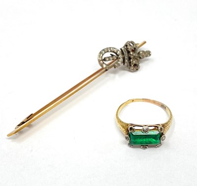 Lot 342 - DIAMOND BAR BROOCH AND RING, 1900s