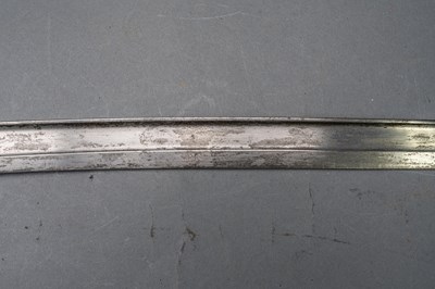 Lot 594 - A FRENCH MODEL 1866 CHASSEPOT BAYONET, DATED 1872, A LEATHER SHOT-FLASK, A TRIBAL HORN FLASK AND A COPPER ALLOY FLASK BODY, 19TH CENTURY