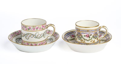 Lot 3 - TWO SEVRES COFFEE CANS AND SAUCERS, 1780 AND CIRCA