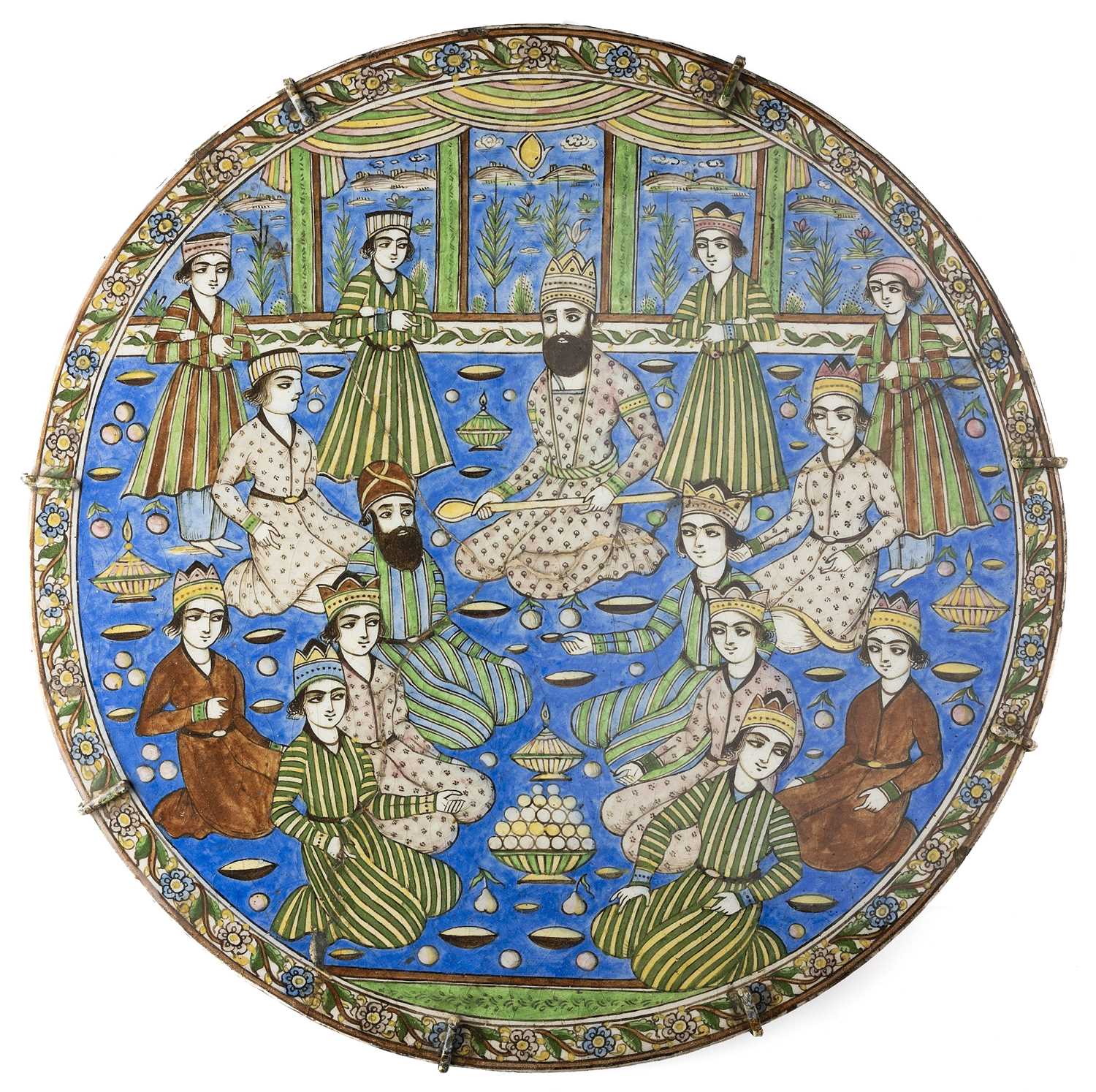 Lot 64 - A LARGE QAJAR CIRCULAR TILE, PERSIA, CIRCA 1880-1890