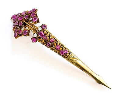 Lot 345 - RUBY AND DIAMOND AIGRETTE PIN, 1880s