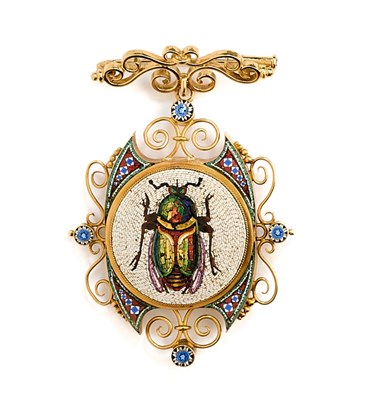 Lot 372 - MICRO-MOSAIC AND GOLD PENDANT/BROOCH, 1870s
