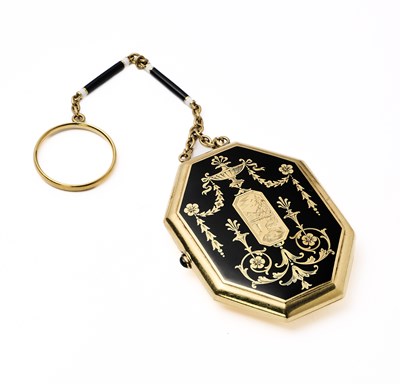 Lot 176 - A GOLD AND ENAMEL MINIATURE COMPACT, CONTINENTAL, EARLY 20TH CENTURY