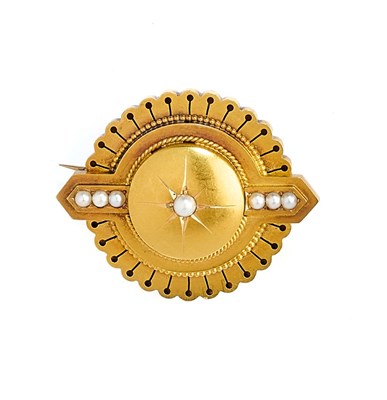 Lot 310 - □ VICTORIAN GOLD AND HALF-PEARL BROOCH, 1890s