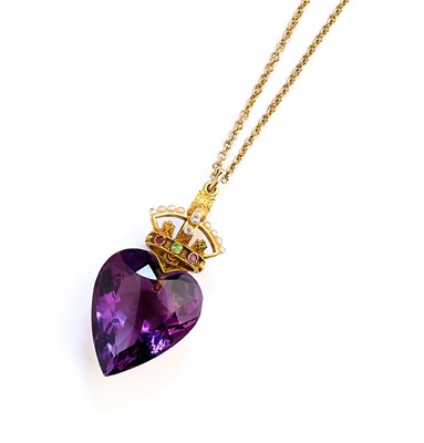 Lot 346 - □ AMETHYST AND GEM-SET PENDANT, 1890s