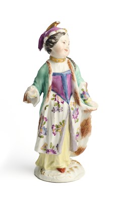 Lot 9 - A MEISSEN 'TURQUERIE' FIGURE OF A GIRL, CIRCA 1756-60