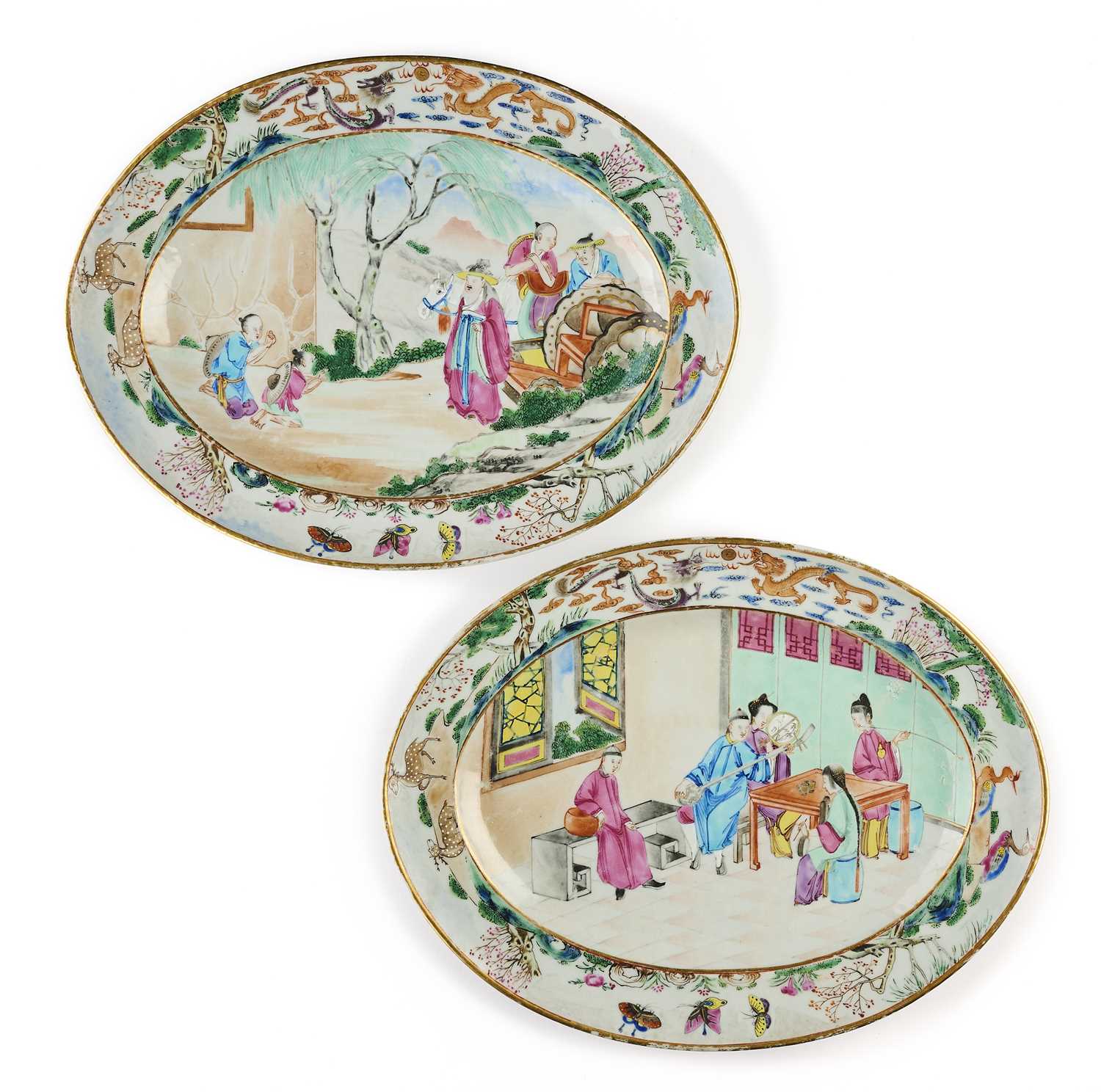 Lot 69 - A PAIR OF CHINESE FAMILLE-ROSE OVAL DISHES, QING DYNASTY, CIRCA 1830