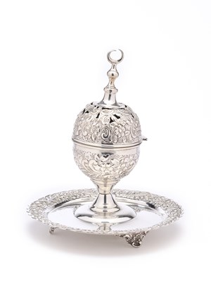 Lot 68 - AN OTTOMAN STYLE EGYPTIAN INCENSE BURNER ON STAND, CAIRO, 1980s