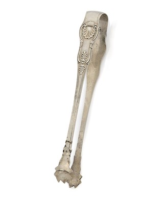 Lot 95 - A PAIR OF VICTORIAN SILVER TONGS, G.W. ADAMS FOR CHAWNER & CO., LONDON, 1857