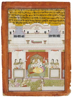 Lot 341 - AN ENTHRONED COUPLE, DATIA, CENTRAL INDIA, 18TH CENTURY