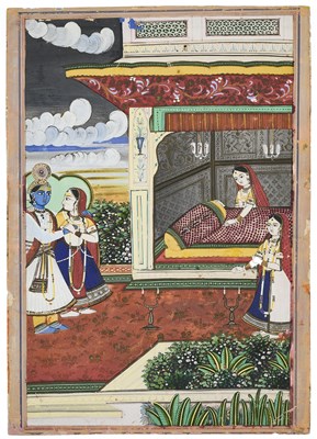 Lot 323 - RADHA AND KRISHNA ENTER THEIR BEDCHAMBER, JAIPUR, RAJASTHAN, LATE 19TH CENTURY