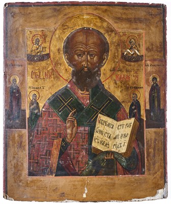 Lot 40 - AN ICON OF SAINT NICHOLAS THE WONDERWORKER, RUSSIAN, LATE 18TH / EARLY 19TH CENTURY