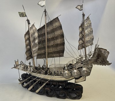 Lot 40 - A RARE LARGE CHINESE EXPORT SILVER WAR JUNK, MARKED W.O.CO., PROBABLY WING ON & CO. OF HONG KONG, CIRCA 1930