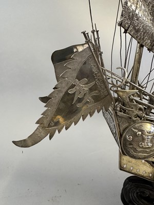 Lot 40 - A RARE LARGE CHINESE EXPORT SILVER WAR JUNK, MARKED W.O.CO., PROBABLY WING ON & CO. OF HONG KONG, CIRCA 1930