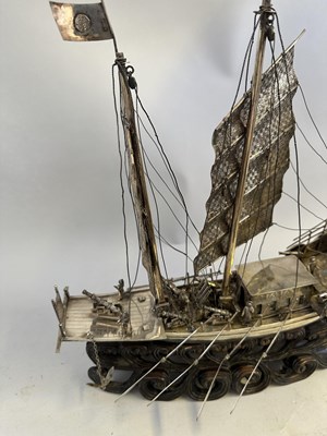 Lot 40 - A RARE LARGE CHINESE EXPORT SILVER WAR JUNK, MARKED W.O.CO., PROBABLY WING ON & CO. OF HONG KONG, CIRCA 1930