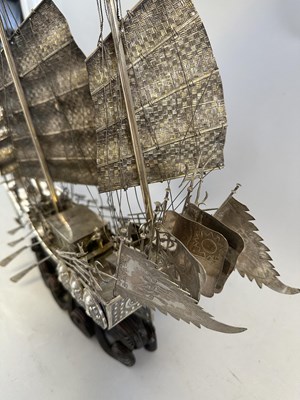 Lot 40 - A RARE LARGE CHINESE EXPORT SILVER WAR JUNK, MARKED W.O.CO., PROBABLY WING ON & CO. OF HONG KONG, CIRCA 1930