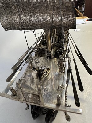 Lot 40 - A RARE LARGE CHINESE EXPORT SILVER WAR JUNK, MARKED W.O.CO., PROBABLY WING ON & CO. OF HONG KONG, CIRCA 1930