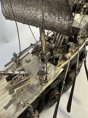 Lot 40 - A RARE LARGE CHINESE EXPORT SILVER WAR JUNK, MARKED W.O.CO., PROBABLY WING ON & CO. OF HONG KONG, CIRCA 1930