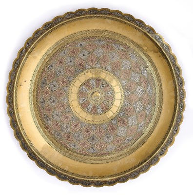 Lot 368 - A LARGE INLAID BRASS TRAY, KANDY, SRI LANKA, LATE 19TH CENTURY