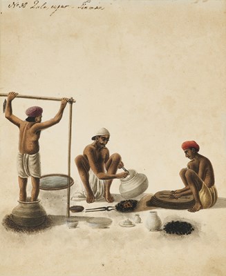 Lot 352 - THREE COMPANY SCHOOL WATERCOLOURS DEPICTING TRADESMEN, PATNA, INDIA, EARLY 19TH CENTURY