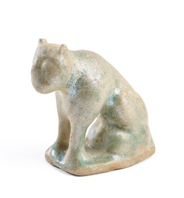 Lot 43 - A SELJUK TURQUOISE GLAZED POTTERY LEOPARD, KASHAN, CIRCA 1200