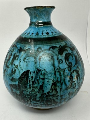 Lot 52 - A SELJUK BLACK PAINTED BOTTLE, KASHAN, PERSIA, 13TH CENTURY OR LATER