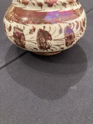 Lot 513 - A SAFAVID LUSTRE PAINTED POTTERY BOTTLE, PERSIA, 17TH CENTURY