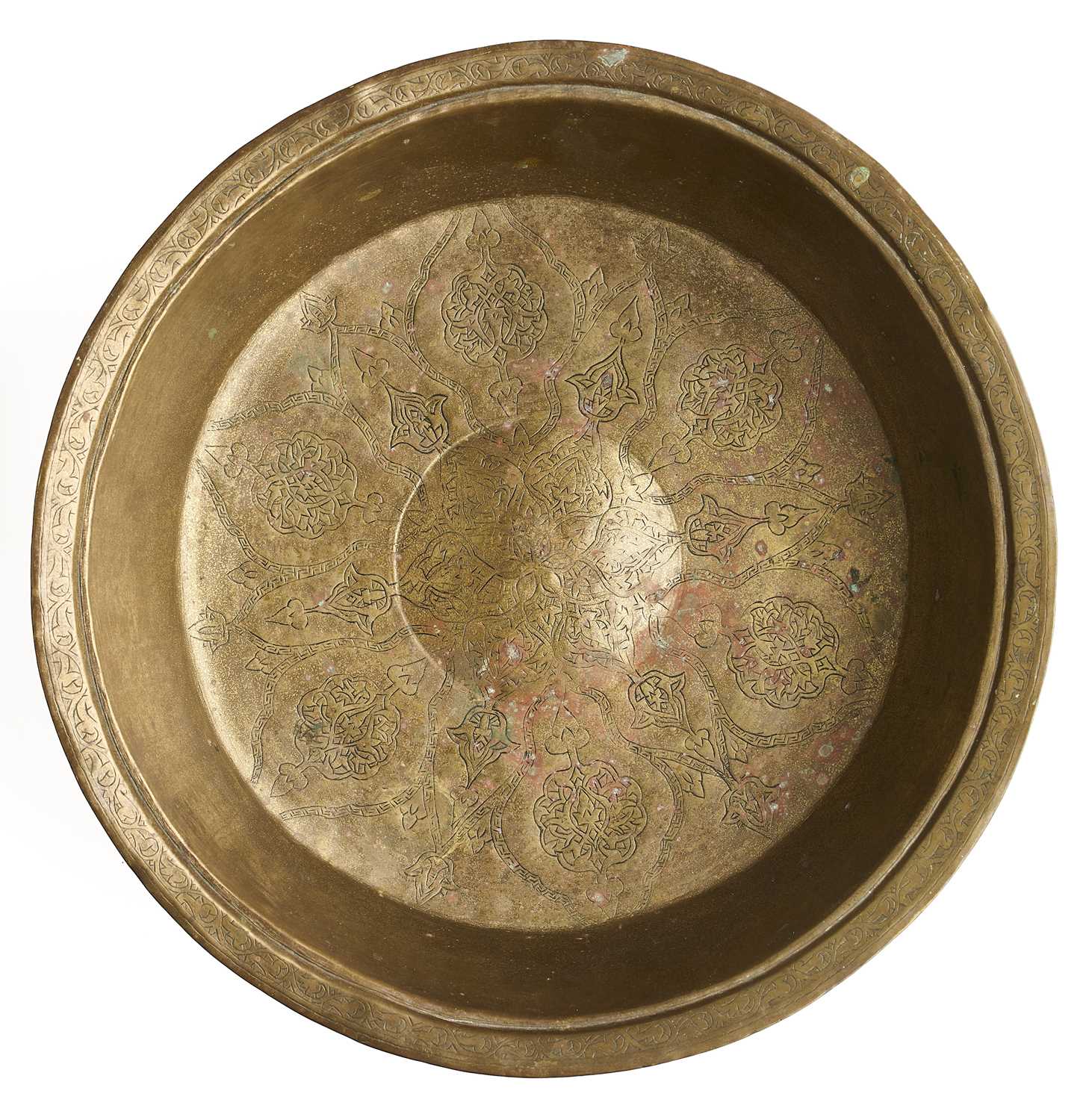 Lot 95 - □ A GILT-BRASS BASIN, PROBABLY OTTOMAN EGYPT, CIRCA 17TH CENTURY