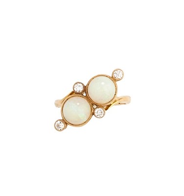 Lot 329 - OPAL AND DIAMOND GOLD RING, 1900s