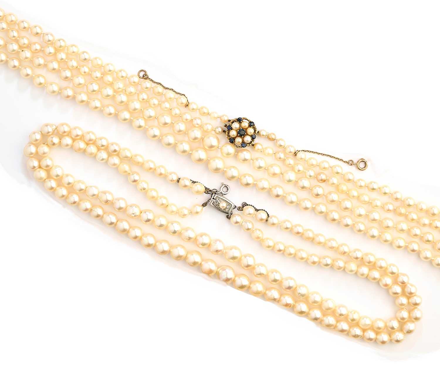 Lot 356 - TWO DOUBLE ROW CULTURED PEARL NECKLACES