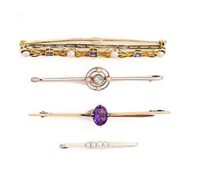Lot 389 - FOUR GEM-SET BAR BROOCHES, 1920s