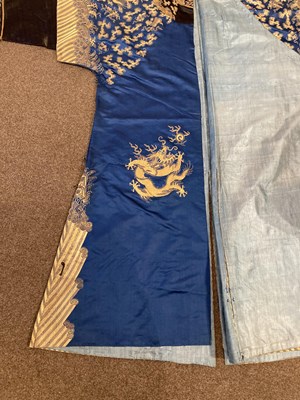 Lot 70 - A CHINESE EMBROIDERED SILK ‘NINE DRAGON’ ROBE, JIFU, LATE QING DYNASTY, CIRCA 1900