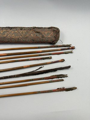 Lot 109 - AN INDIAN DECORATED QUIVER AND NINE ARROWS, 18TH CENTURY, PROBABLY MUGHAL