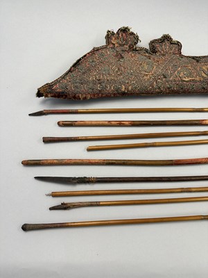 Lot 109 - AN INDIAN DECORATED QUIVER AND NINE ARROWS, 18TH CENTURY, PROBABLY MUGHAL